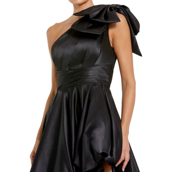 Mac Duggal 11800 Womens Size 14 Black Satin One Shoulder Bow Gown Maxi Dress - Picture 3 of 4